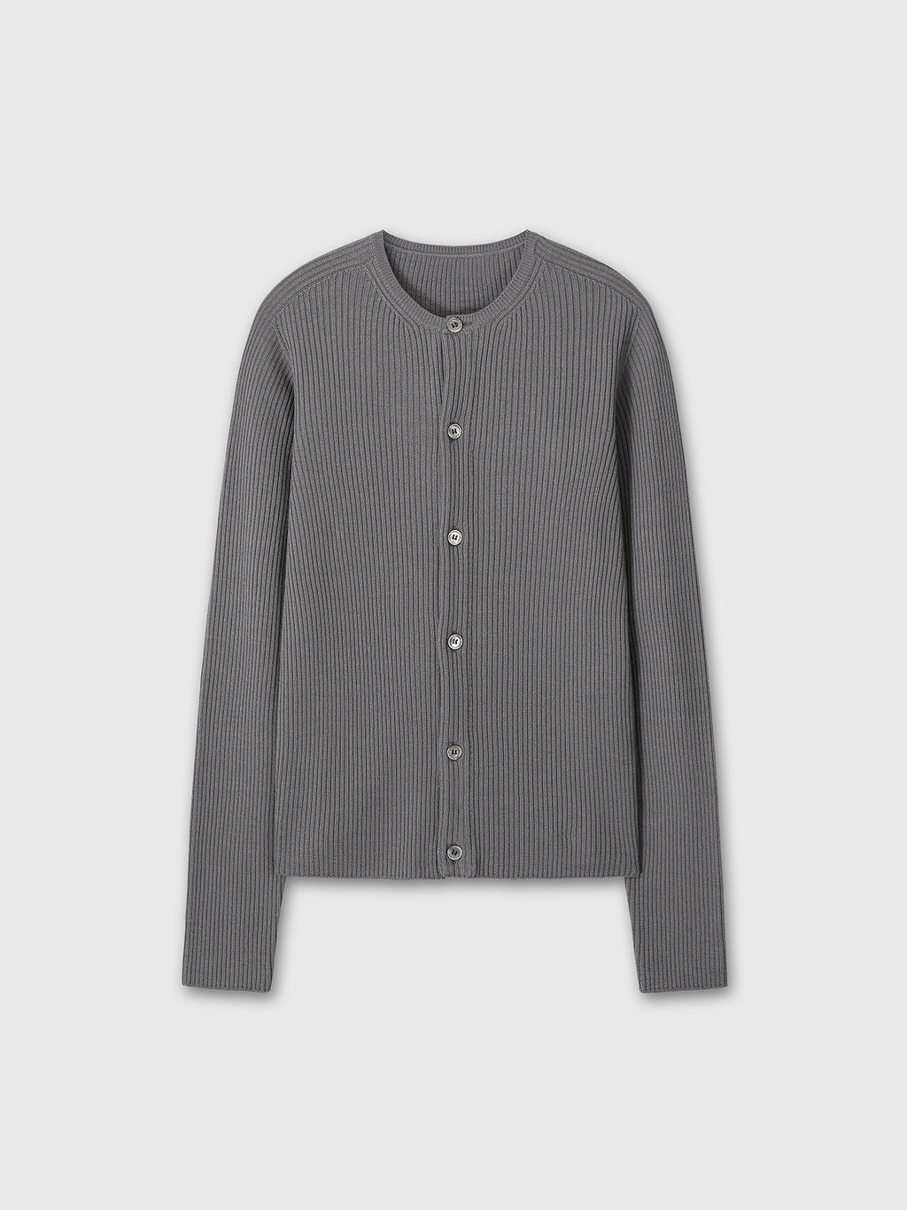 SUPER FINE MERINO WOOL RIBBED CARDIGAN_ CARBON GREY