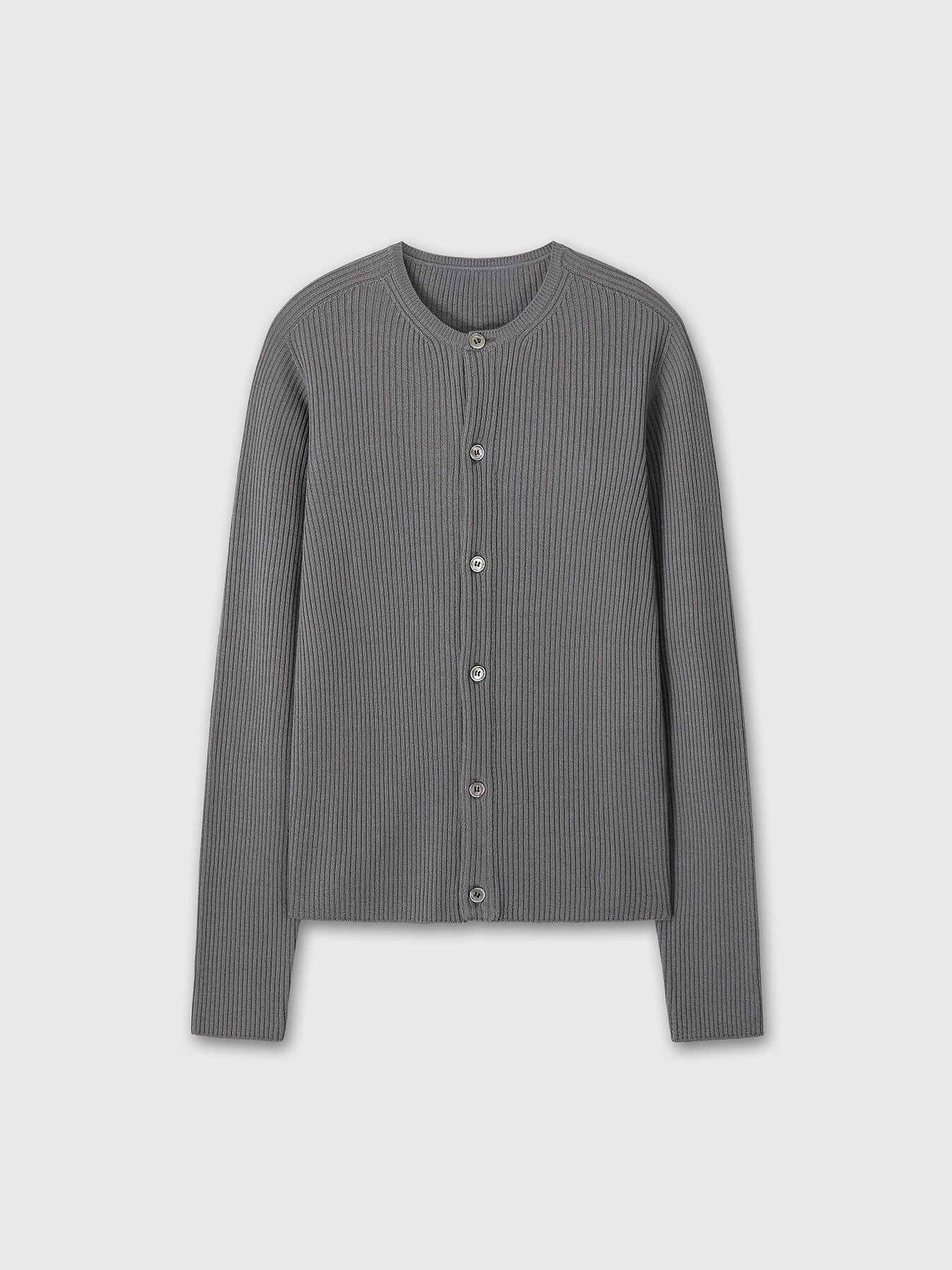 SUPER FINE MERINO WOOL RIBBED CARDIGAN_ CARBON GREY