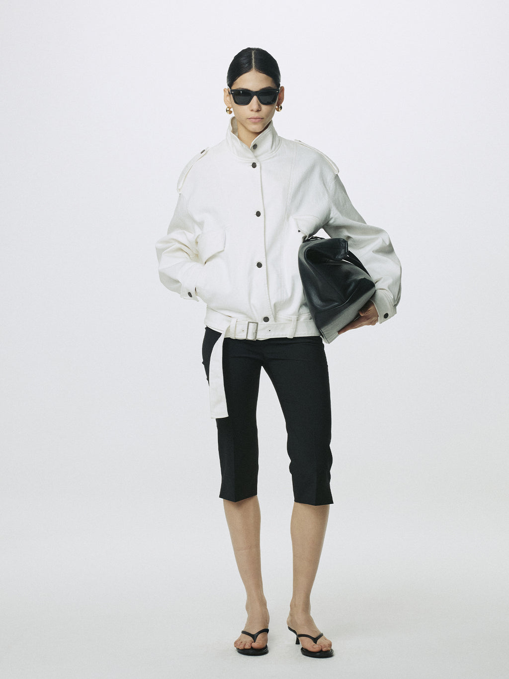 (W) OVERSIZED DENIM BELTED JACKET_ OFF WHITE