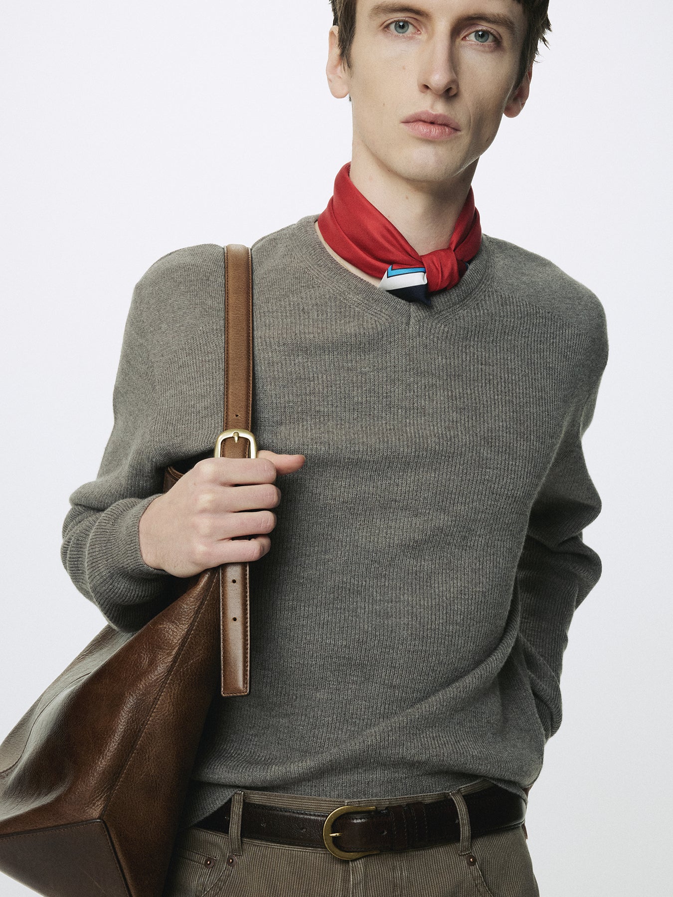 SUPER FINE WOOL COMMANDO V-NECK KNIT_ TAUPE MELANGE