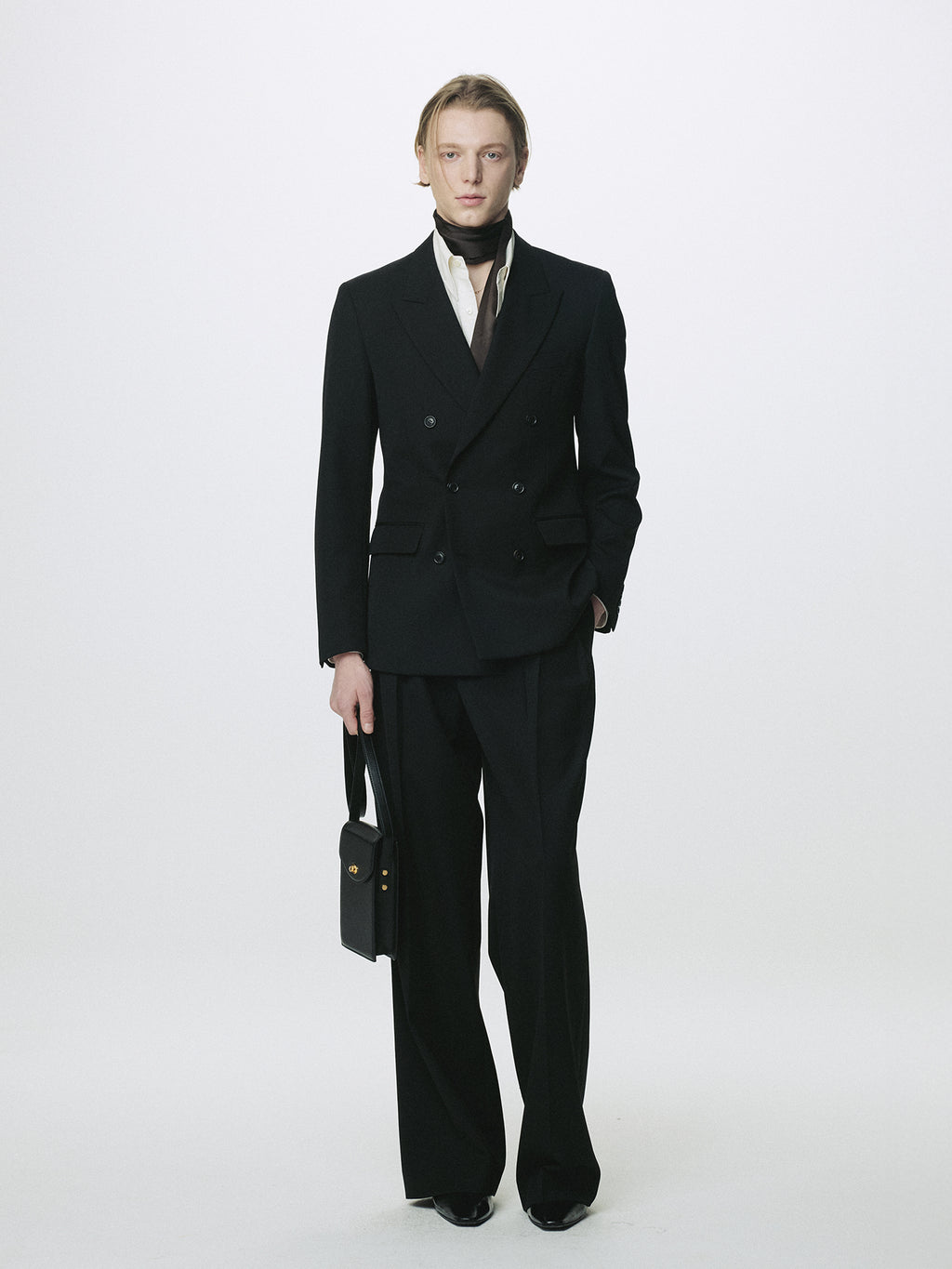 WOOL DOUBLE-PLEATED WIDE TROUSERS_ BLACK