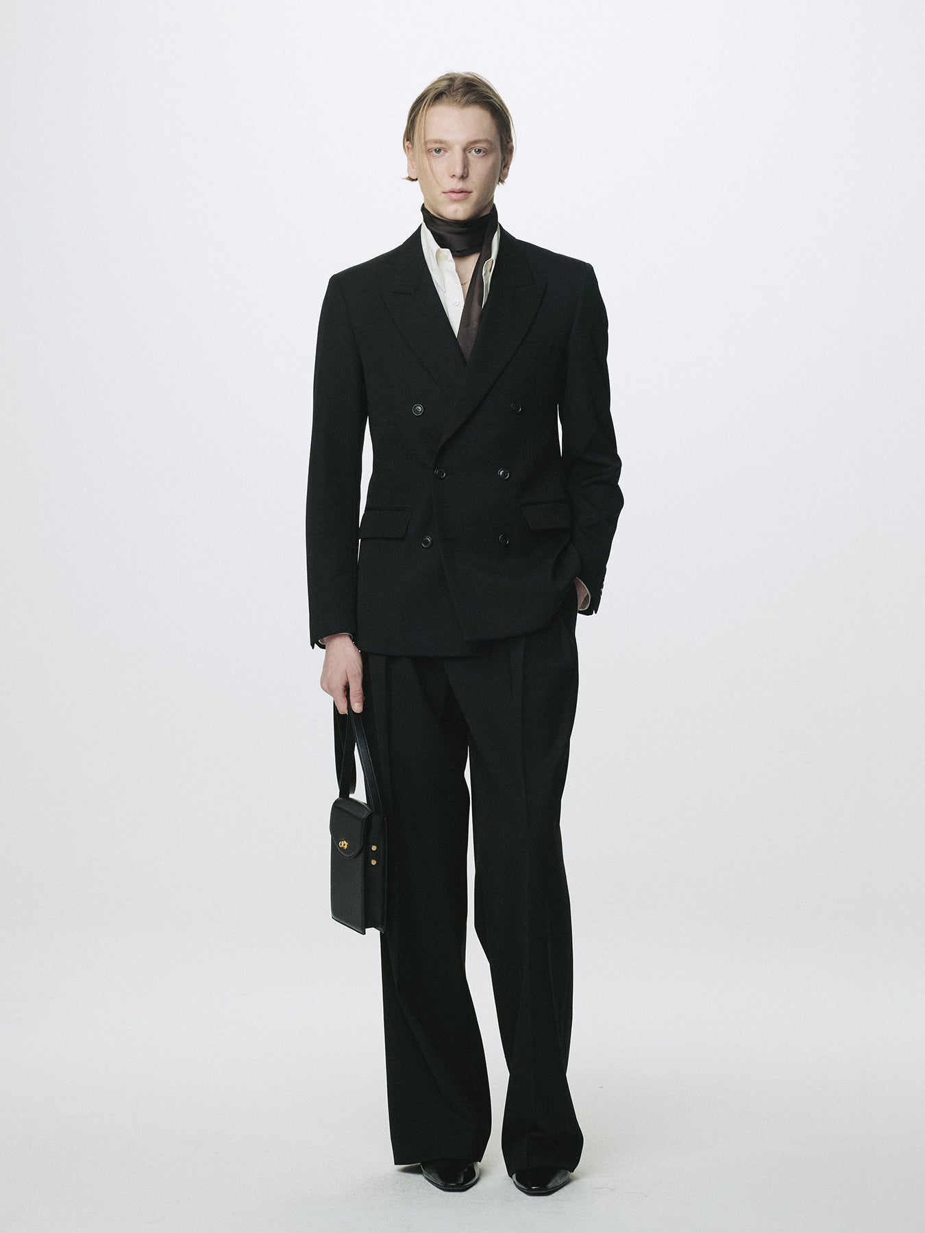WOOL DOUBLE-PLEATED WIDE TROUSERS_ BLACK