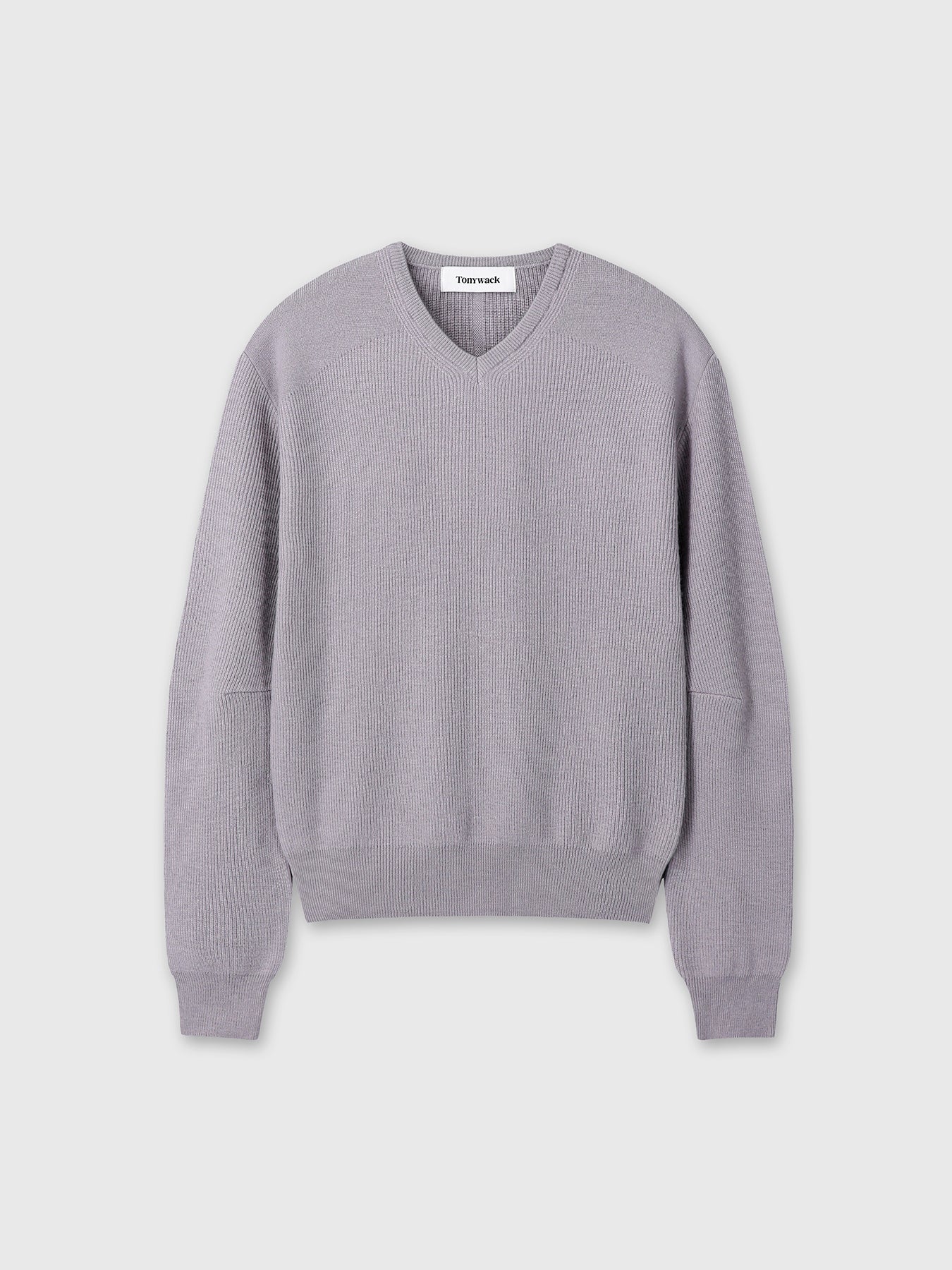 SUPER FINE WOOL COMMANDO V-NECK KNIT_ SLATE GREY