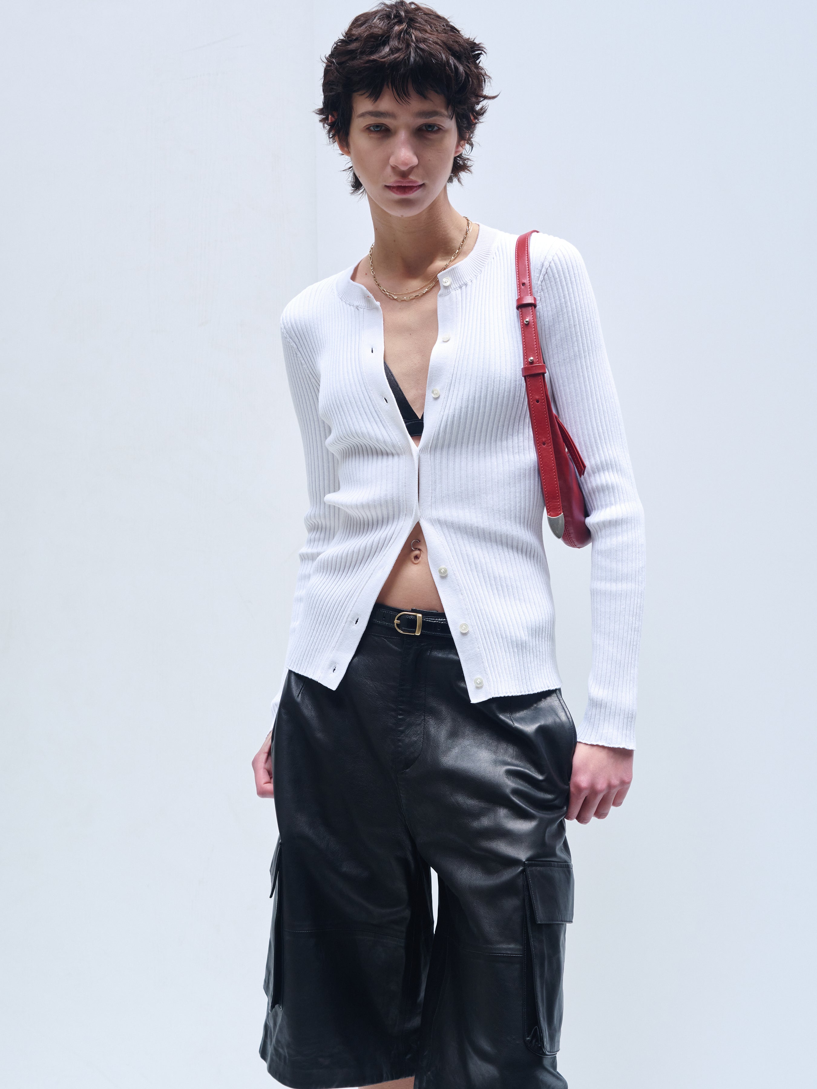 (W) SILK COTTON RIBBED BUTTON CARDIGAN_ OFF WHITE