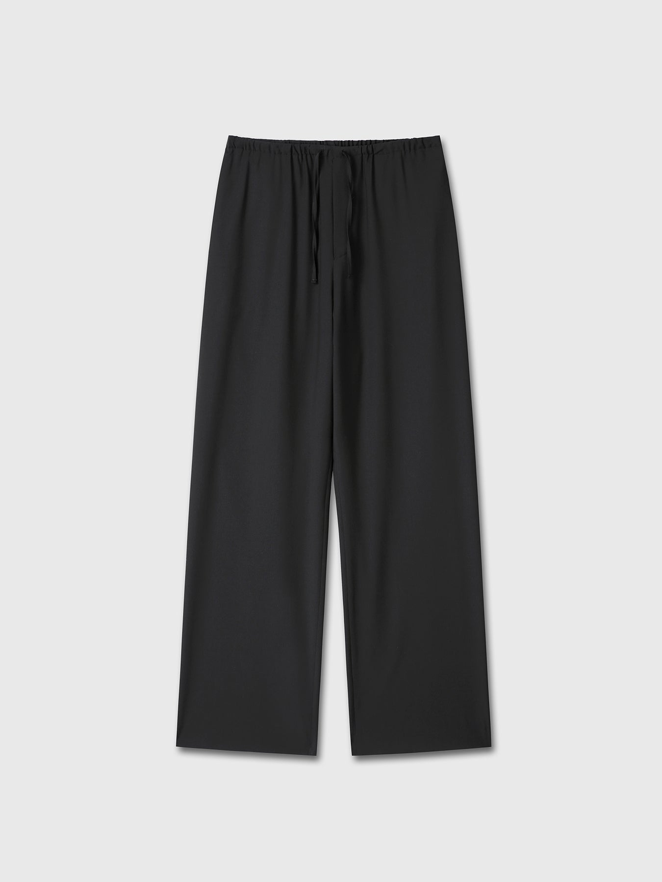 TROPICAL WOOL DRAWSTRING PANTS_ BLACK