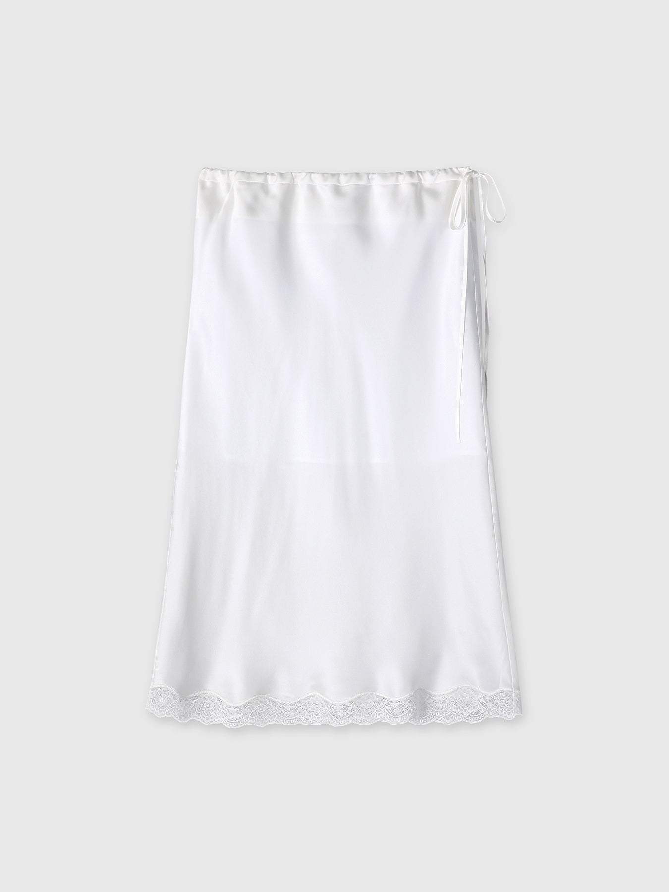 (W) SILK MIDI SKIRT_ OFF WHITE
