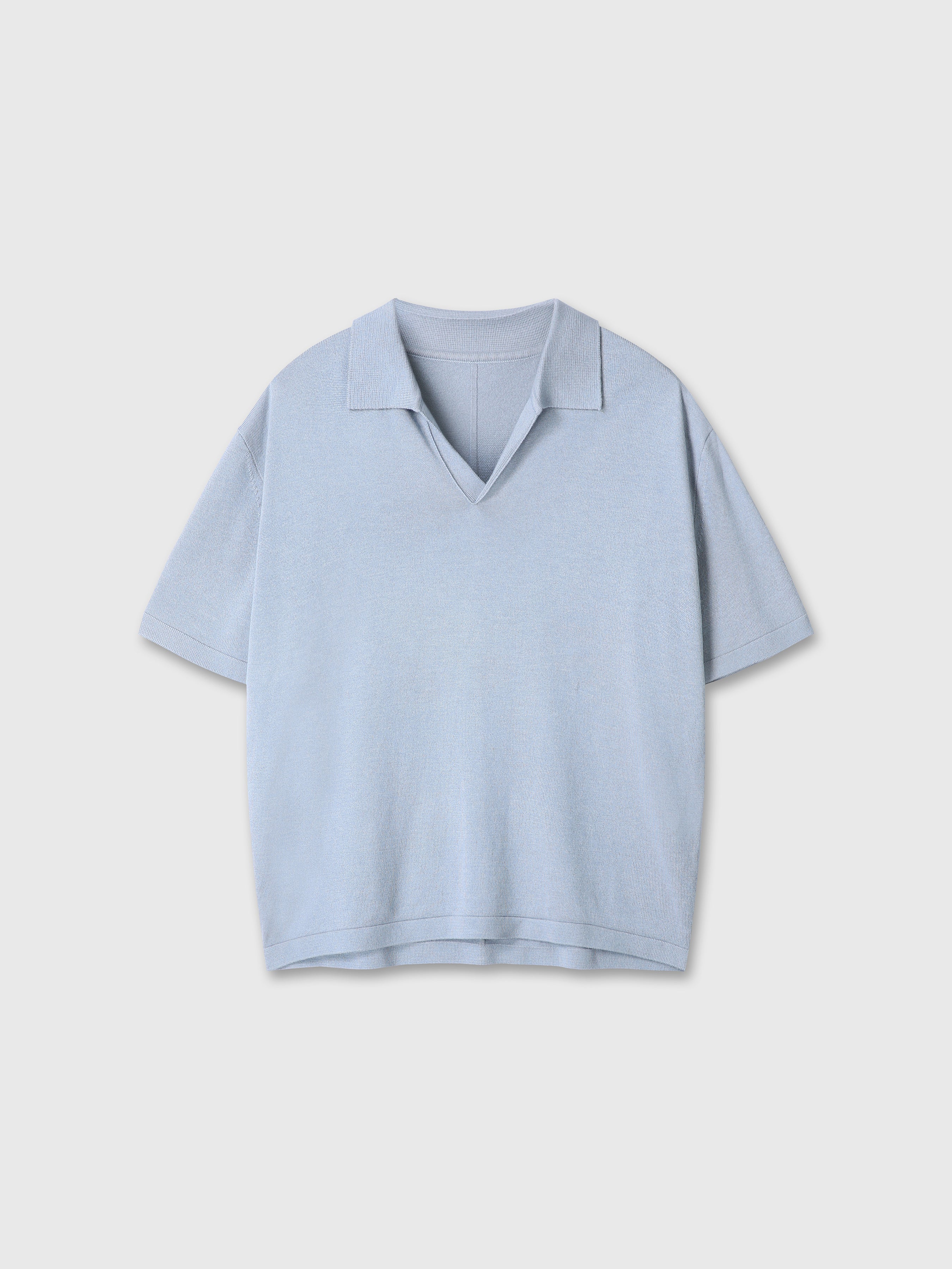 SILK CASHMERE OPEN COLLAR KNIT_ SKY BLUE