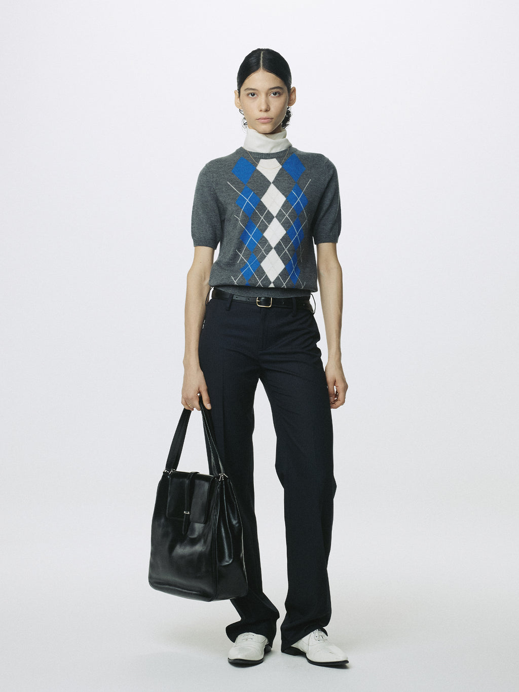 (W) SUPERFINE WOOL ARGYLE CREW NECK SWEATER_ GREY COBALT