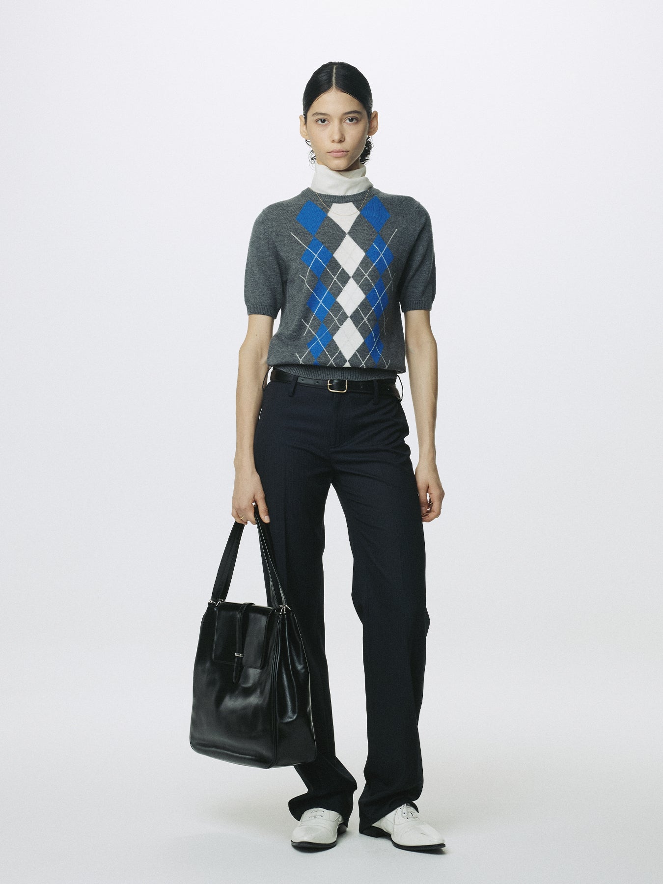 (W) SUPERFINE WOOL ARGYLE CREW NECK SWEATER_ GREY COBALT