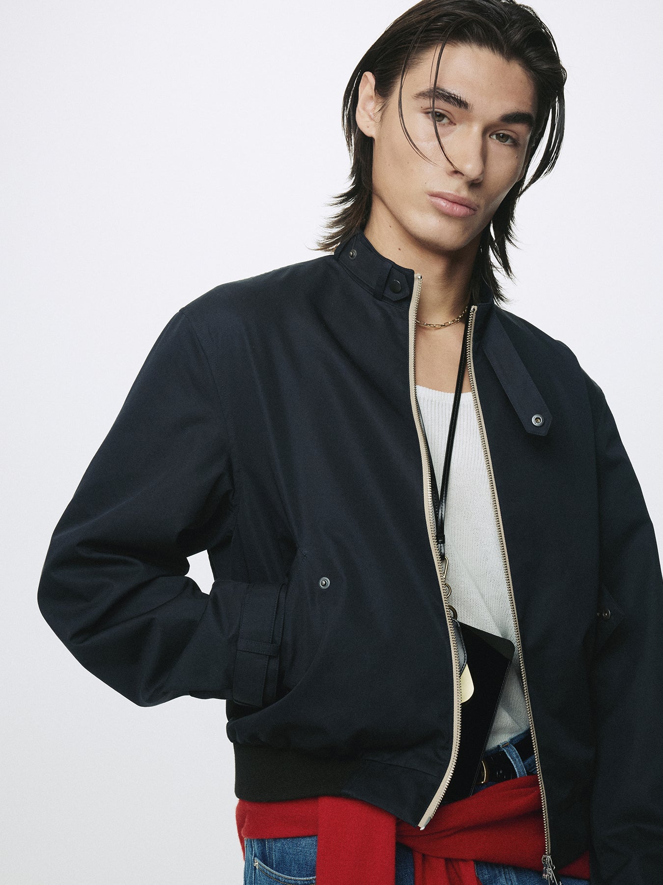 BAND COLLAR BLOUSON JACKET_ NAVY