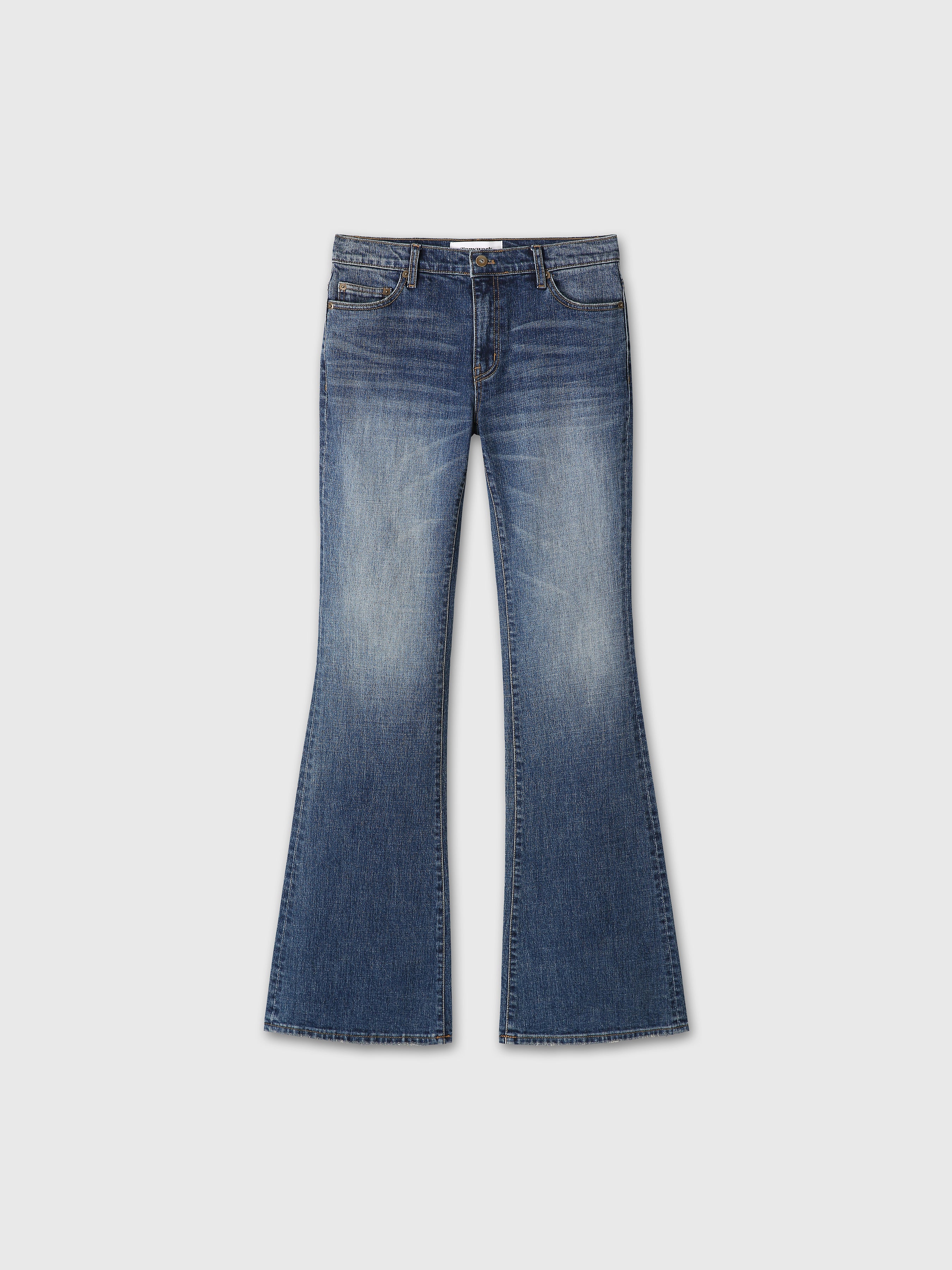(W) LOW-RISE DENIM BOOTCUT TROUSERS_ WASHED MID BLUE