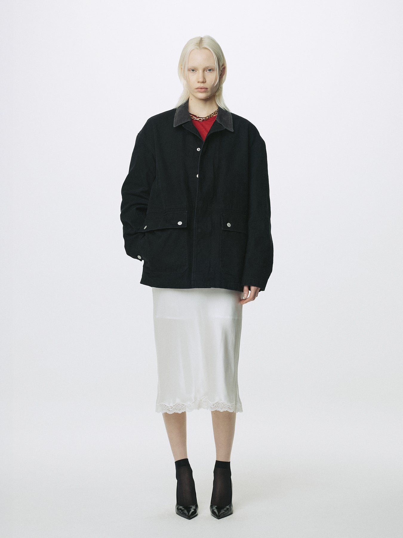 (W) GARMENT WASHED BARN JACKET_ FADED BLACK