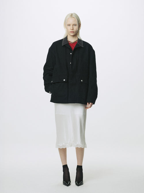 (W) GARMENT WASHED BARN JACKET_ FADED BLACK