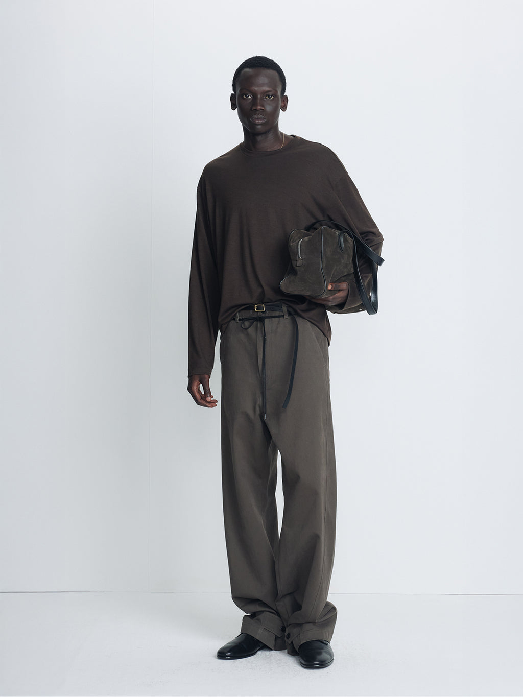 BRUSHED COTTON DRILL RELAXED STRING PANTS_ OLIVE