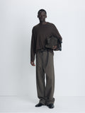 BRUSHED COTTON DRILL RELAXED STRING PANTS_ OLIVE