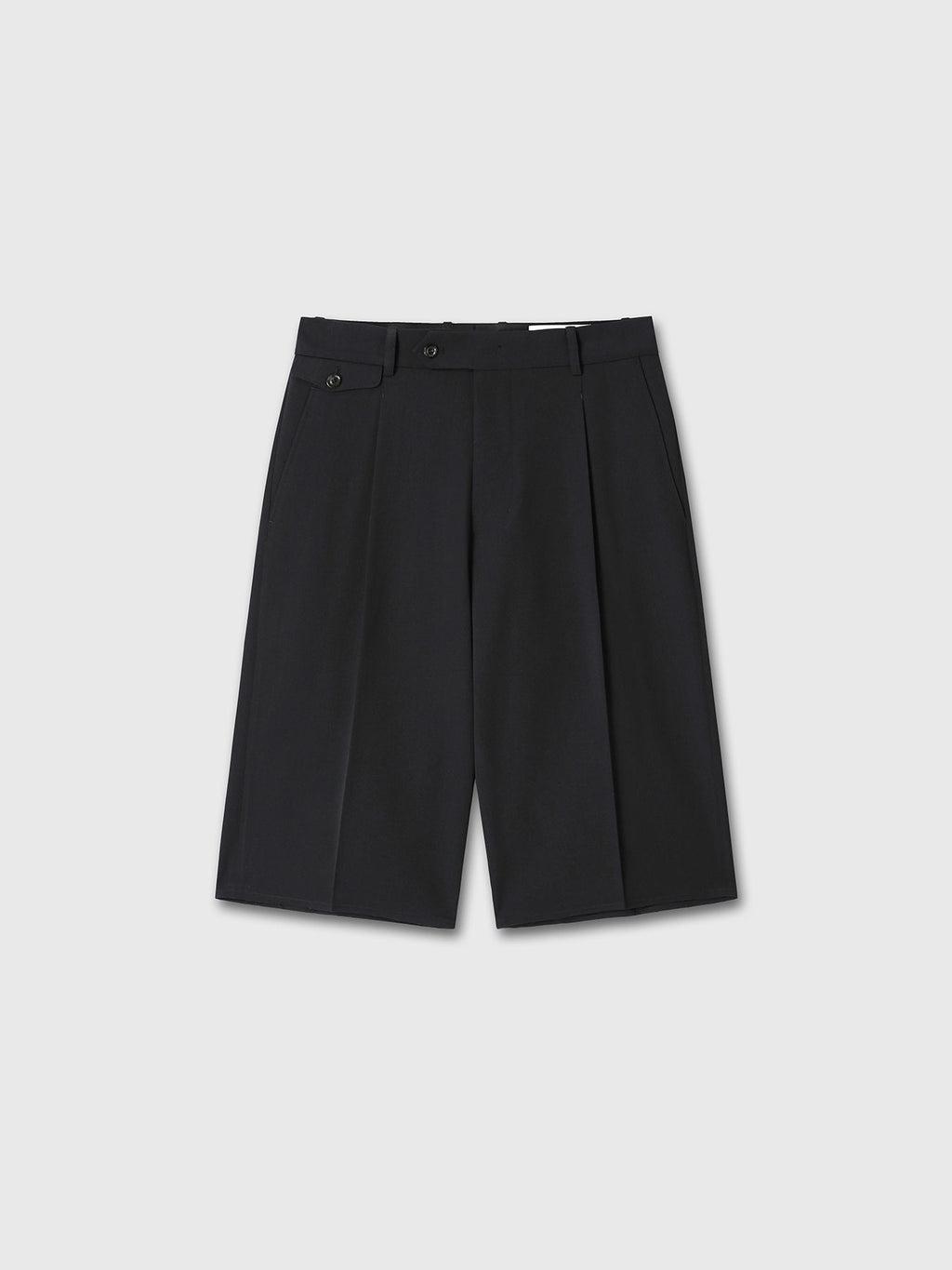 RAW-CUT WOOL PLEATED TAILORED SHORTS_ DARK NAVY