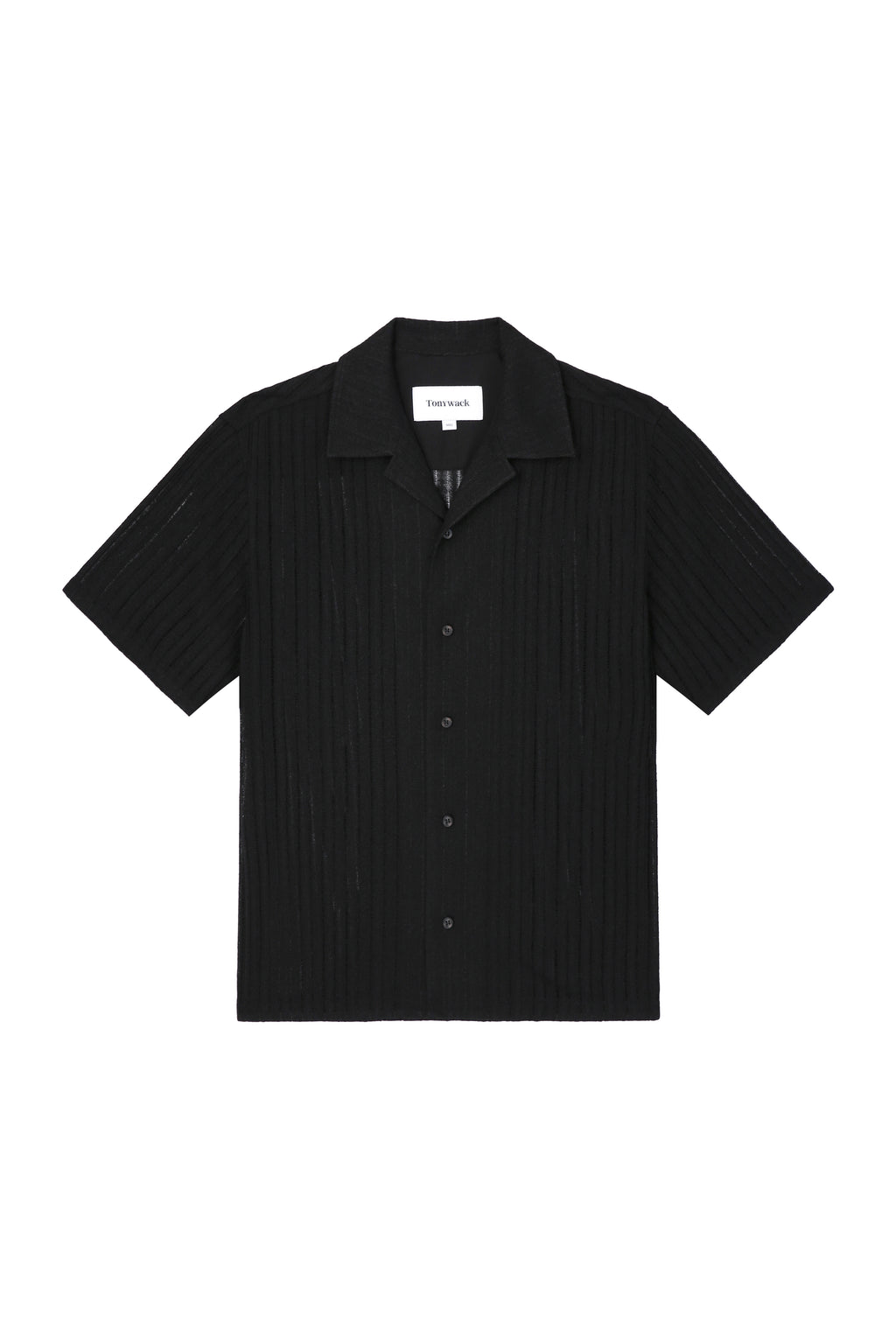 Crochet Camp Collar Half Sleeve Shirt_ Black
