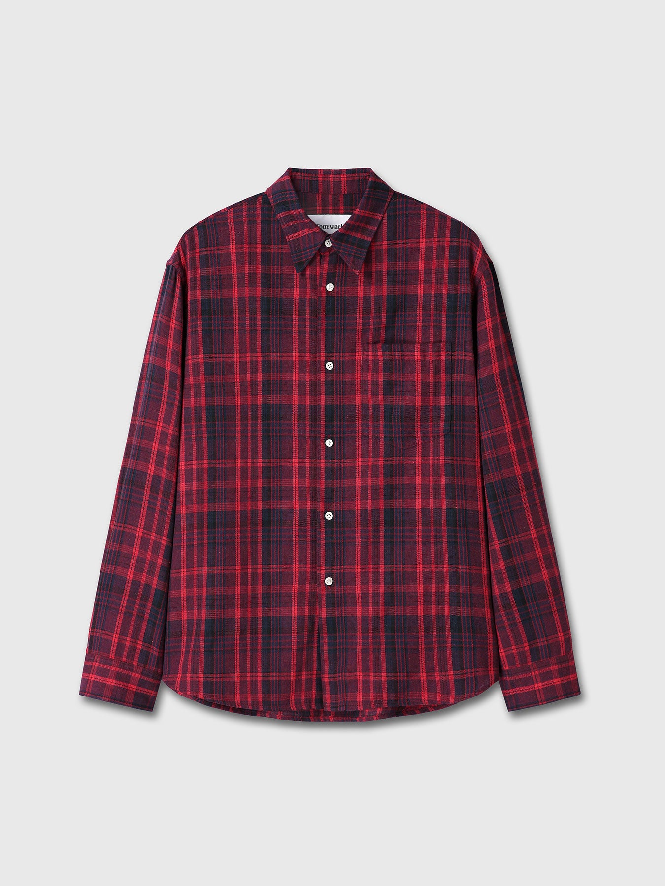 WASHED COTTON BLEND CHECK SHIRT_ RED/BLUE
