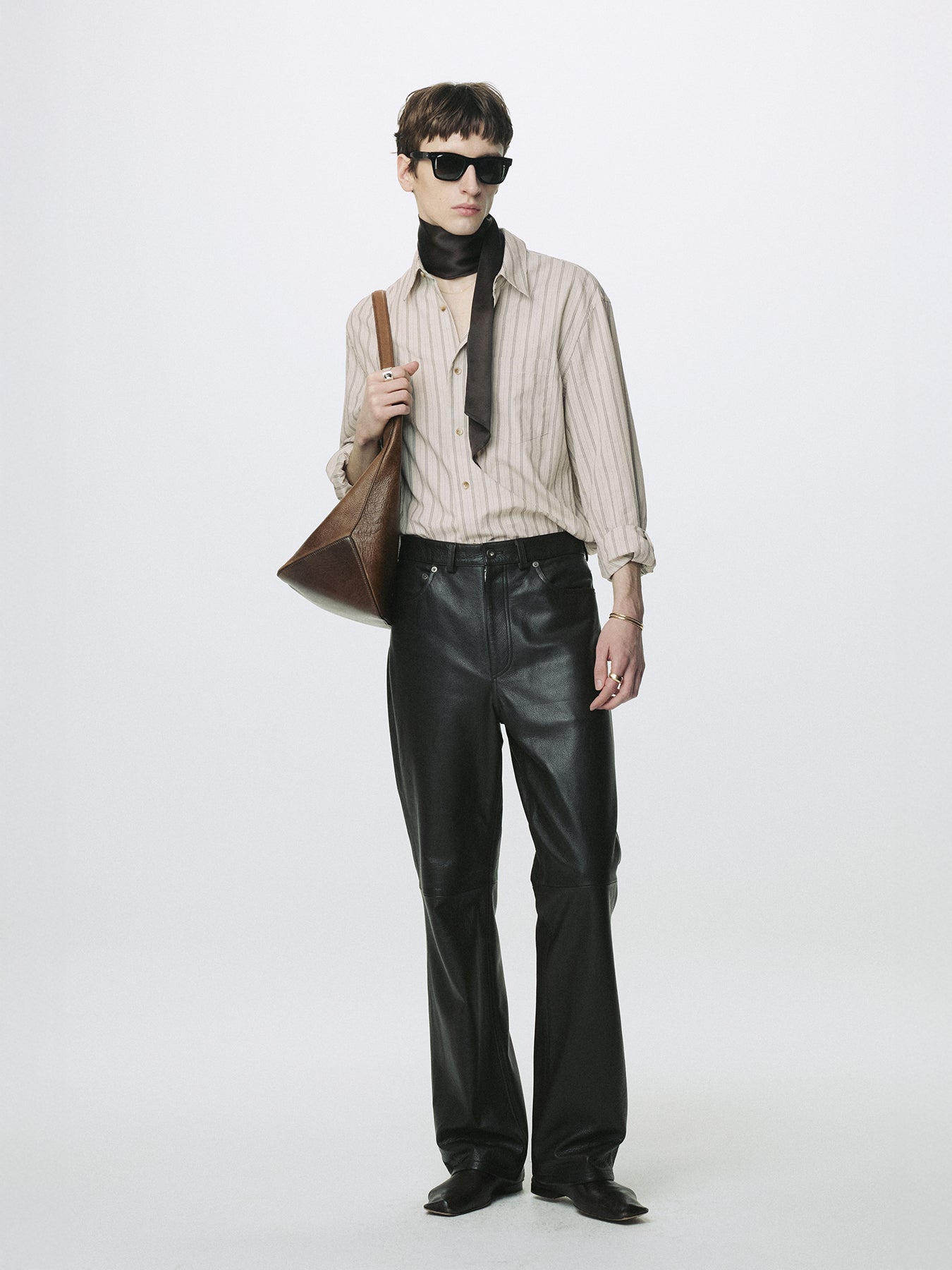 STRIPED COTTON SHIRT_ WARM GREY