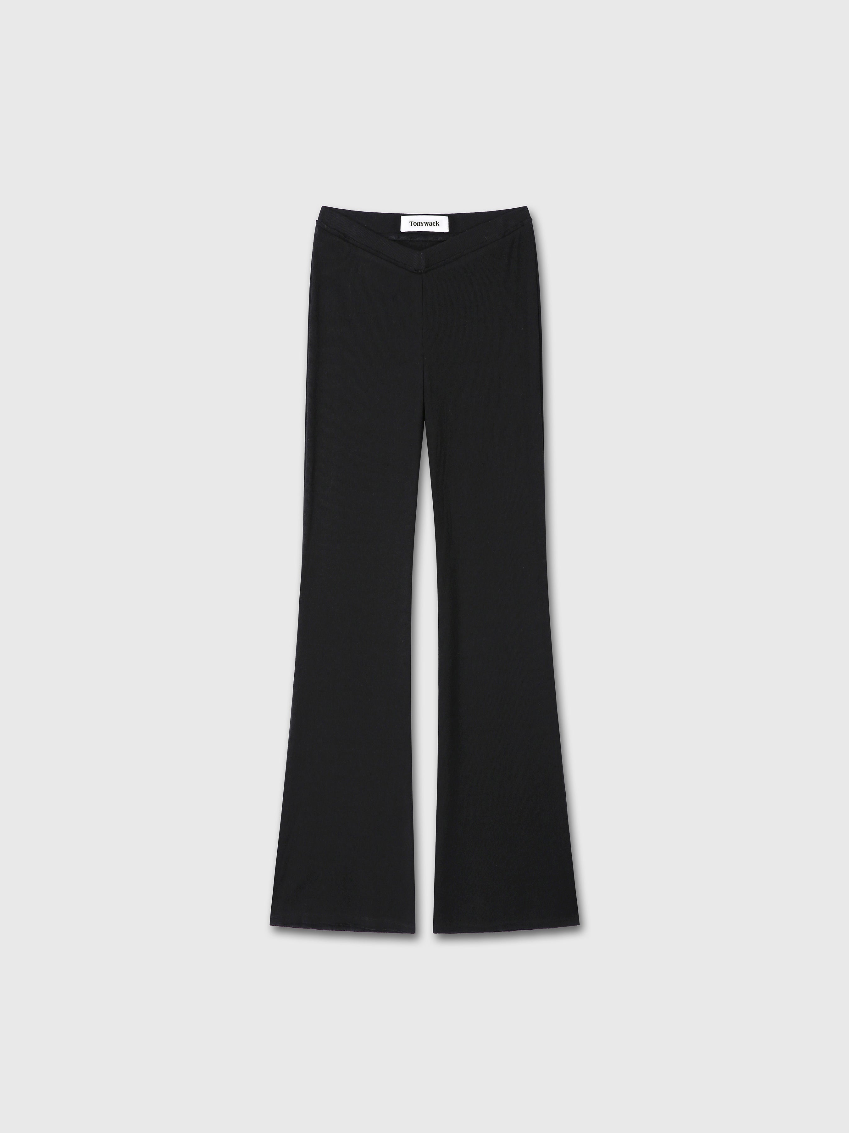 (W) TENCEL RIBBED FLARED PANTS_ BLACK