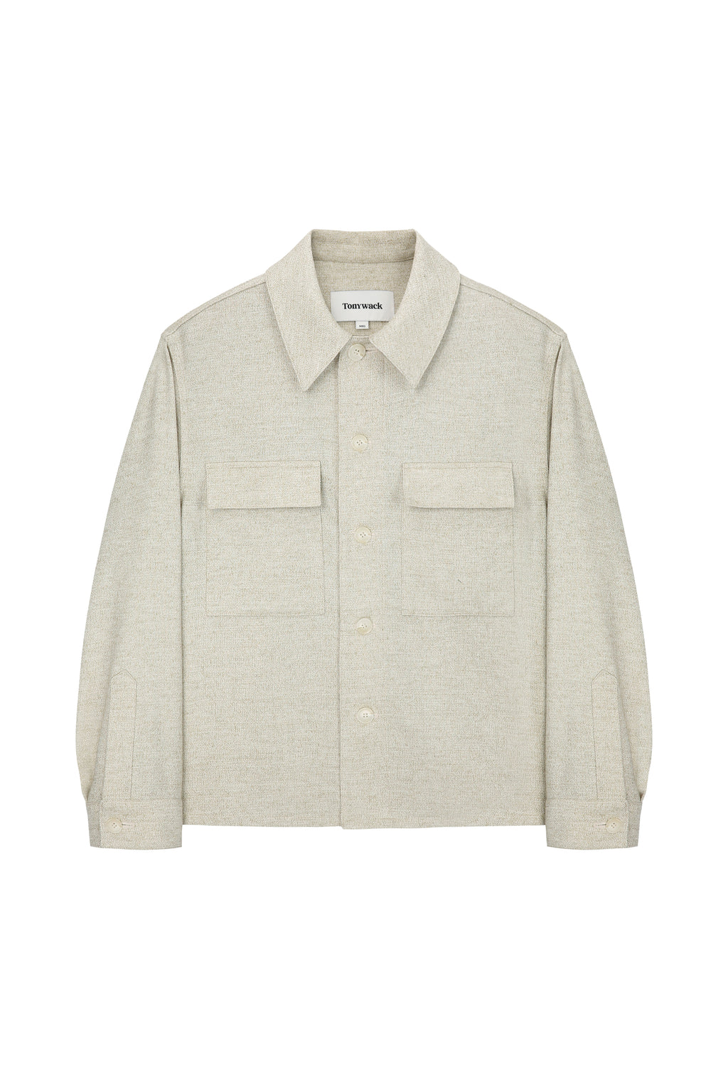 Wool and Lyocell Natural Tweed Shirt Jacket_ Sage Beige