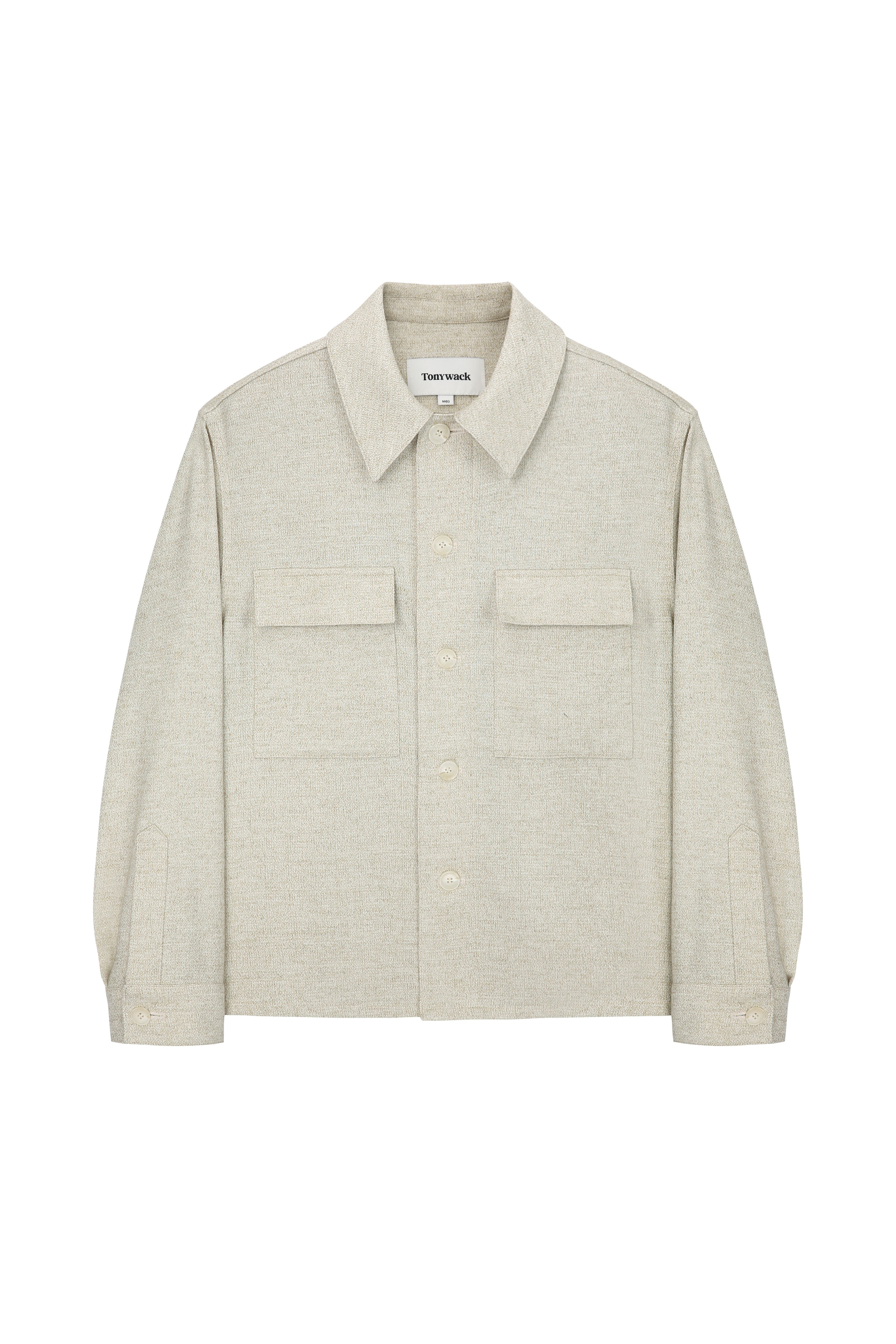 Wool and Lyocell Natural Tweed Shirt Jacket_ Sage Beige