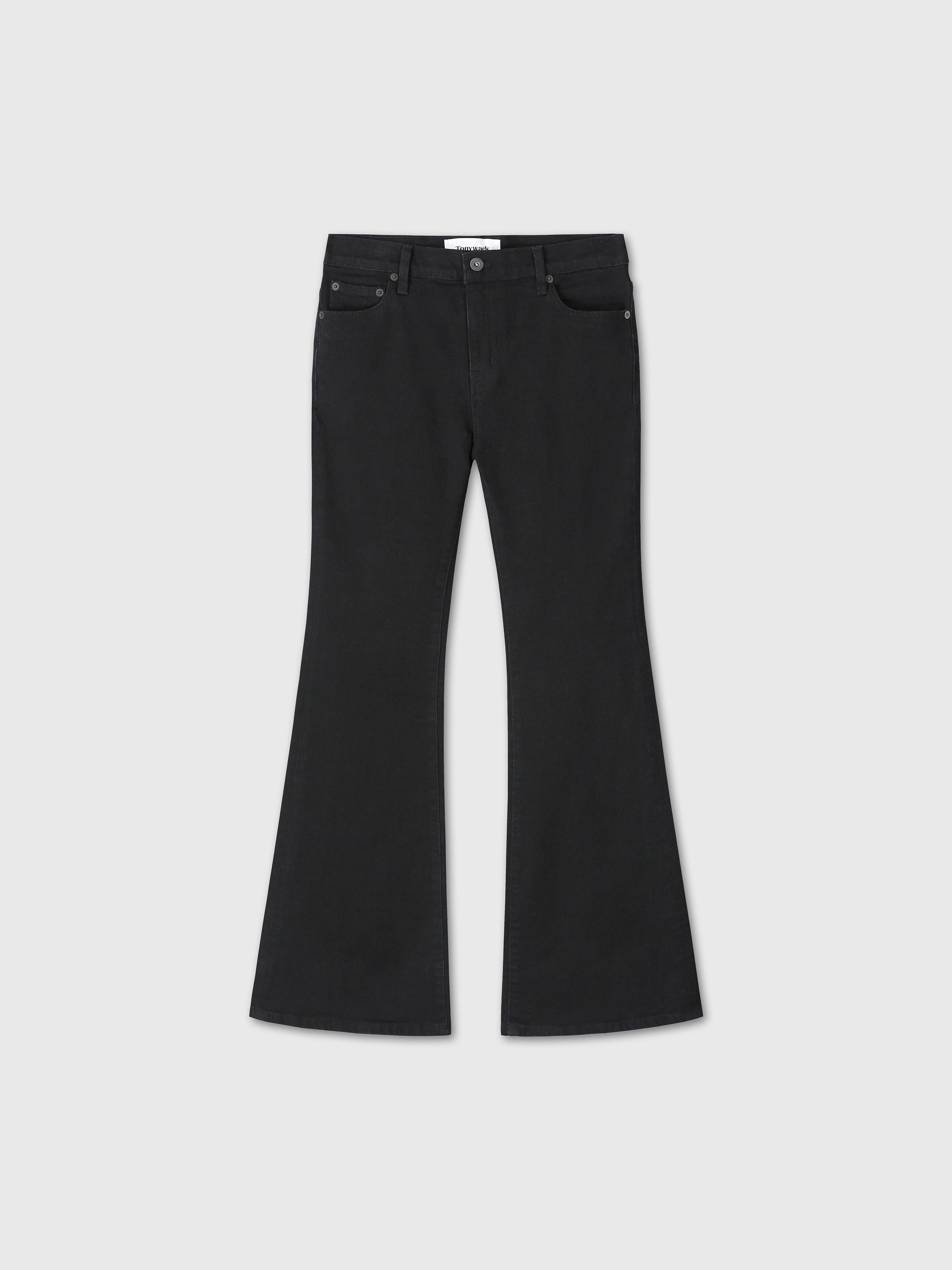 (W) LOW-RISE DENIM BOOTCUT TROUSERS_ WASHED BLACK
