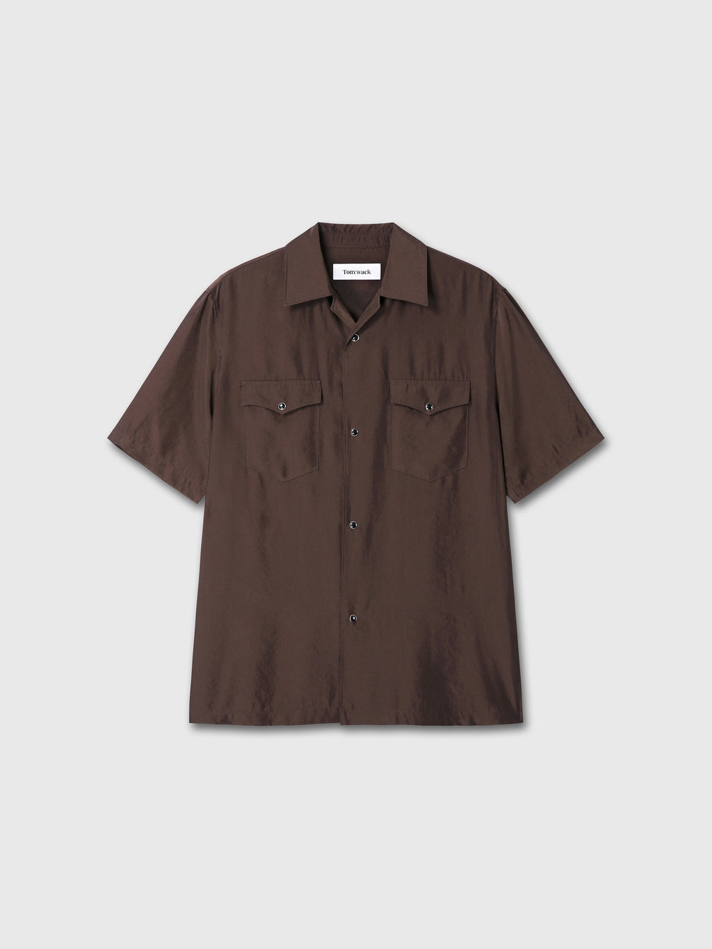 WASHED RAYON PEARL SNAP SHIRT_ BROWN