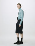 RAW-CUT WOOL PLEATED TAILORED SHORTS_ DARK NAVY