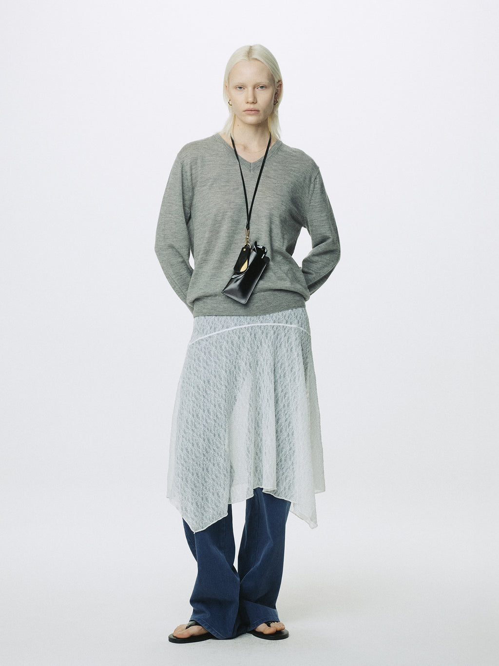 (W) LACE DRAPED SKIRT_ OFF WHITE