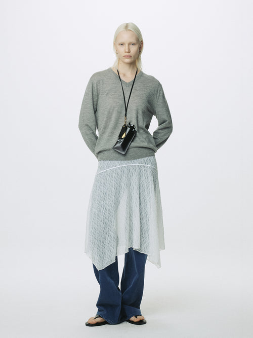 (W) LACE DRAPED SKIRT_ OFF WHITE