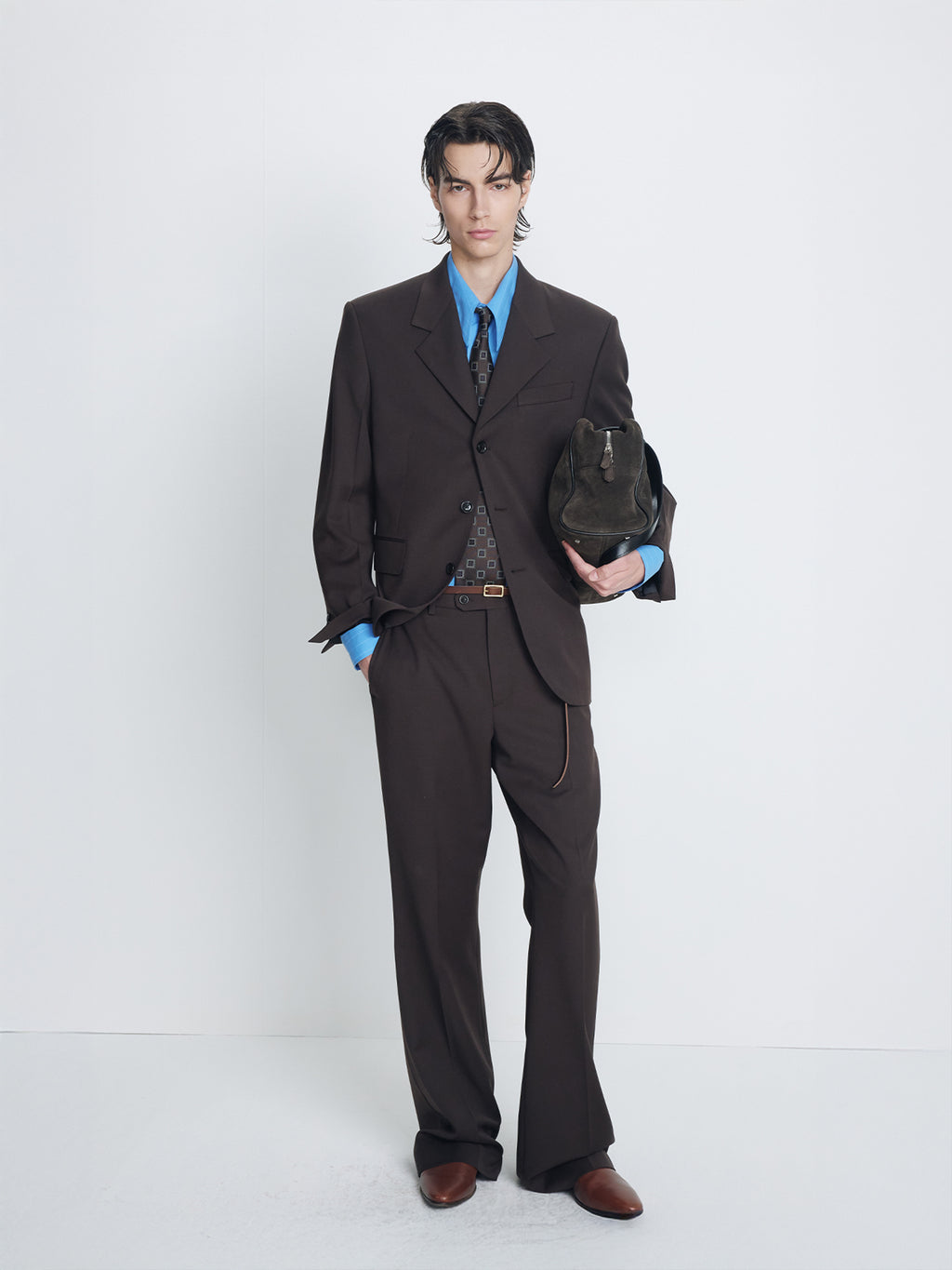 WOOL BLEND TAILORED BLAZER_ DEEP BROWN