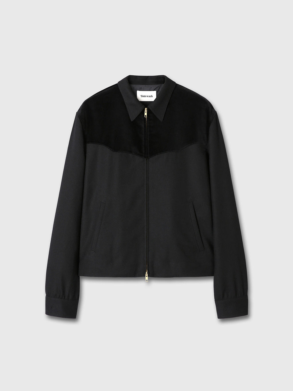 WOOL VELVET TRIMMED BLOUSON JACKET_ BLACK