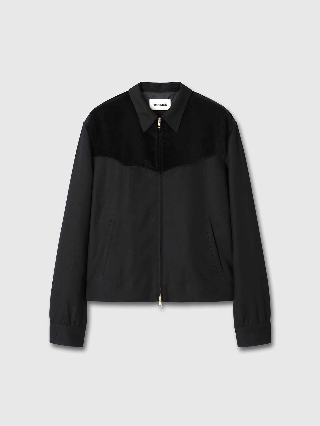 WOOL VELVET TRIMMED BLOUSON JACKET_ BLACK
