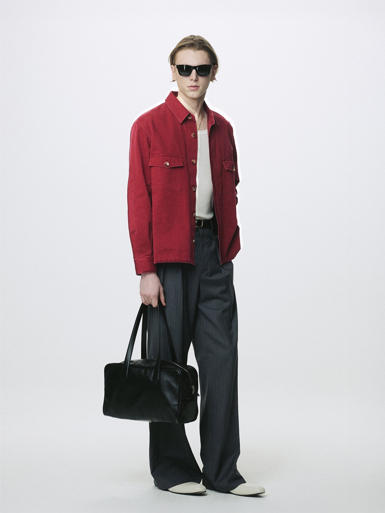WASHED COTTON TWILL OVERSHIRT_ RED