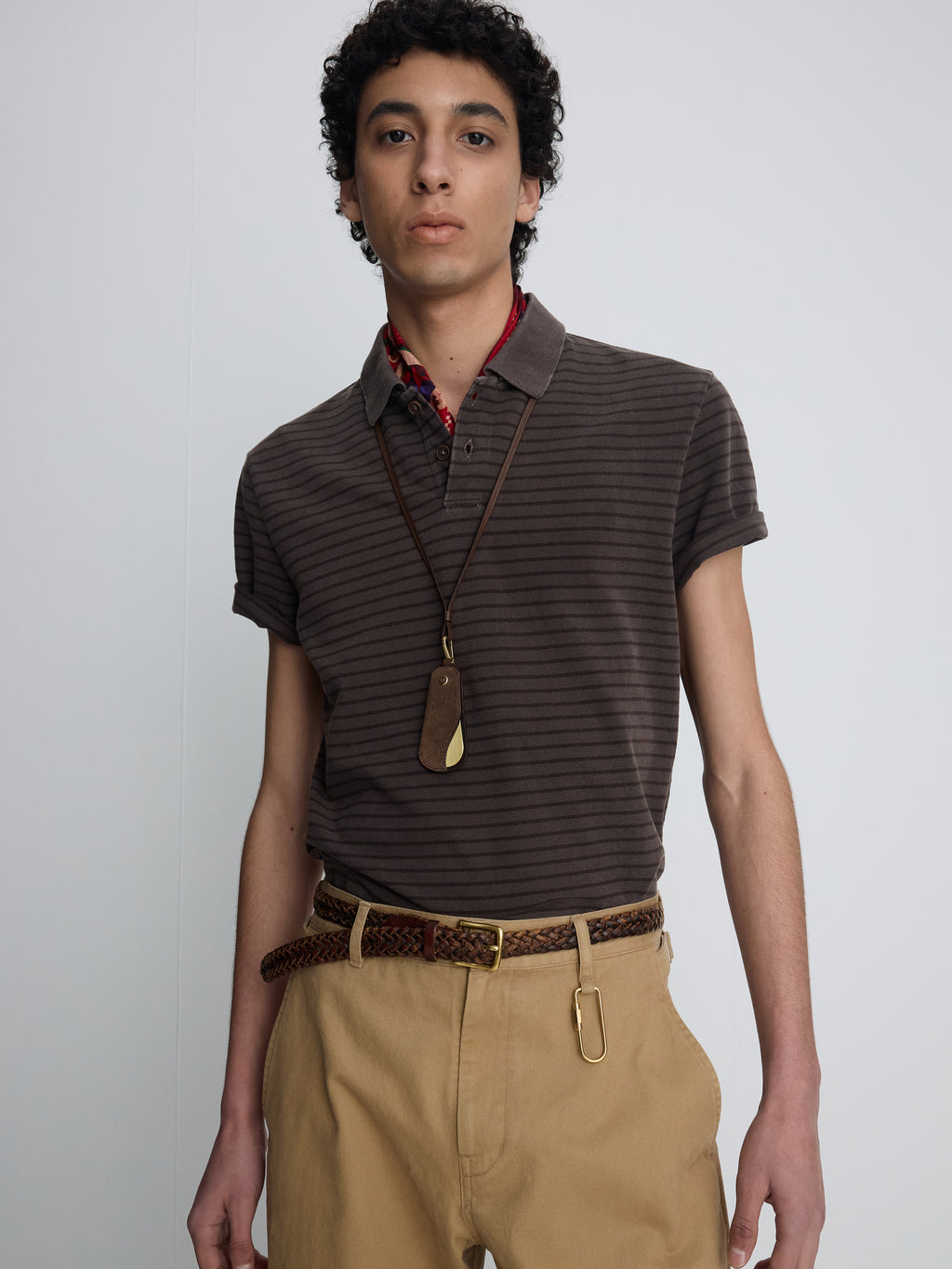 GARMENT DYED STRIPE PIQUÉ POLO_ FADED BROWN