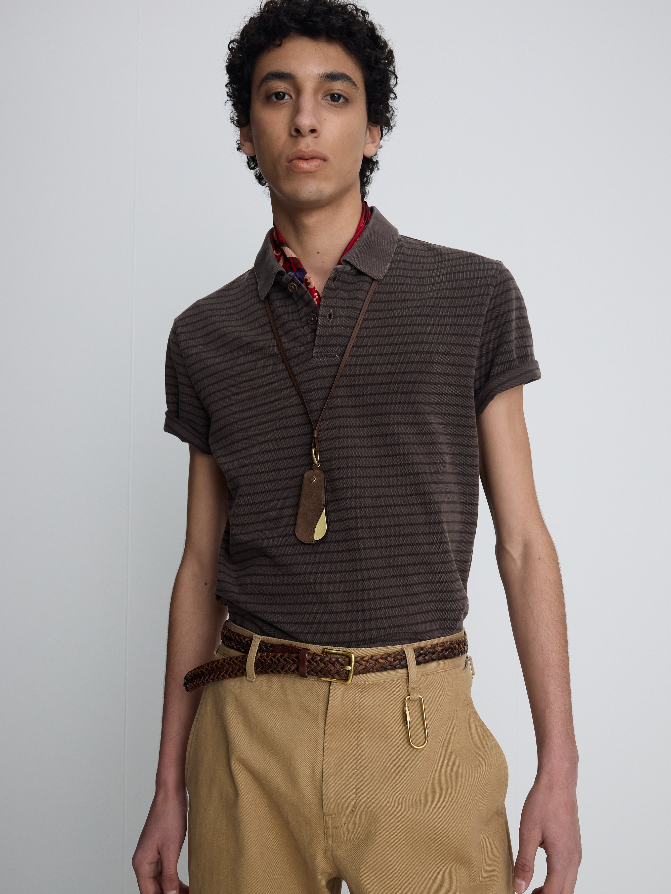 GARMENT DYED STRIPE PIQUÉ POLO_ FADED BROWN