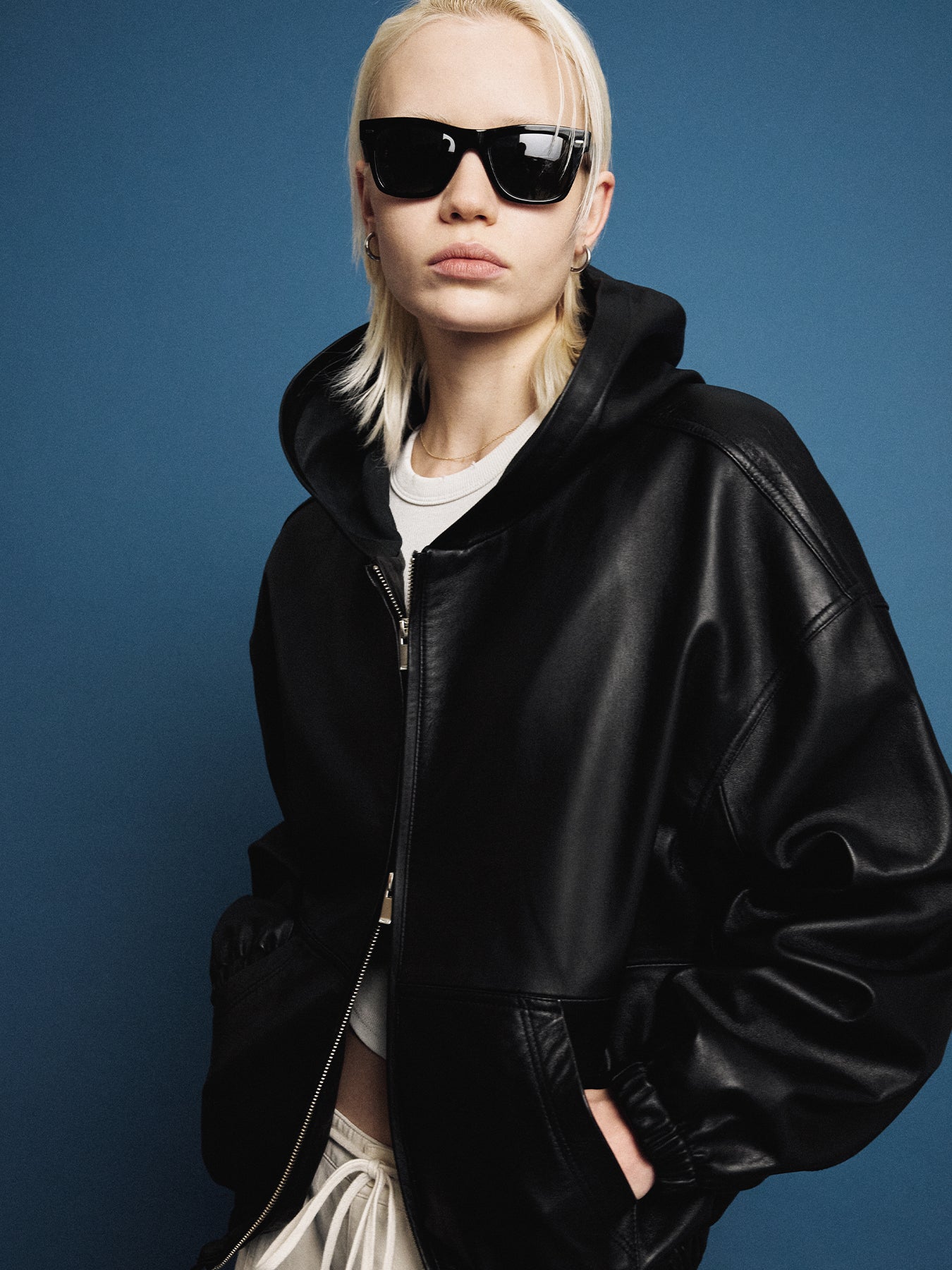 (W) NAPPA LEATHER HOODIE JACKET_ BLACK