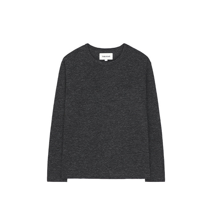 Twist-melange Long Sleeve Knit_ Melange Charcoal