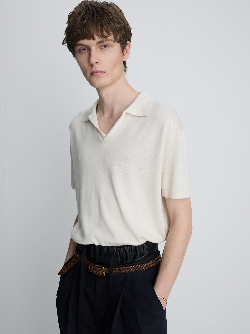 SILK CASHMERE OPEN COLLAR KNIT_ ECRU