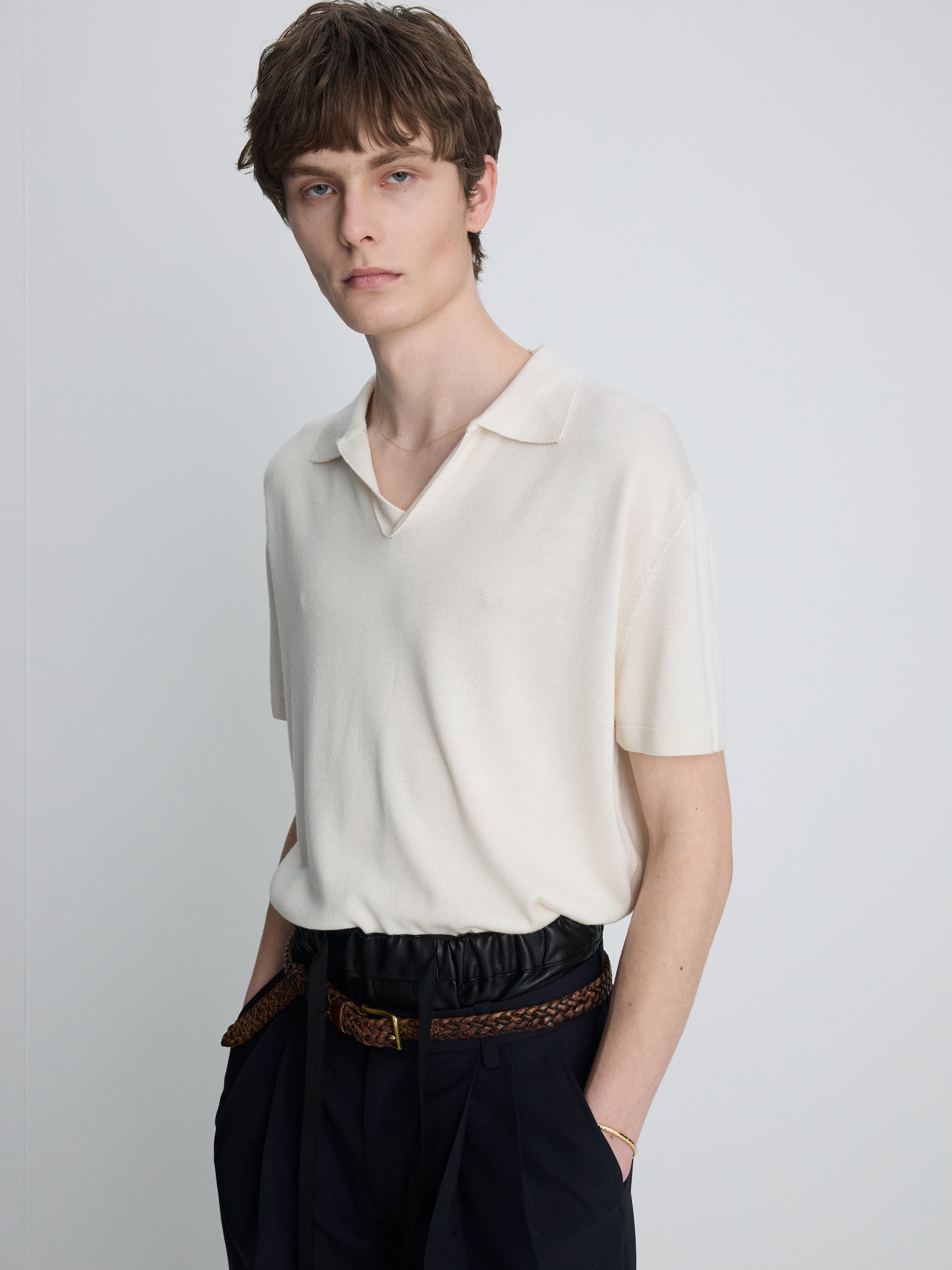 SILK CASHMERE OPEN COLLAR KNIT_ ECRU