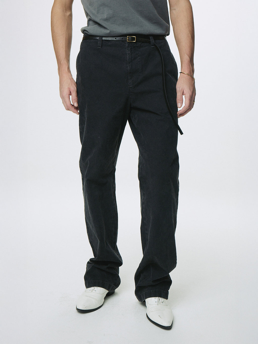 GARMENT DYED COTTON STRAIGHT PANTS_ FADED BLACK