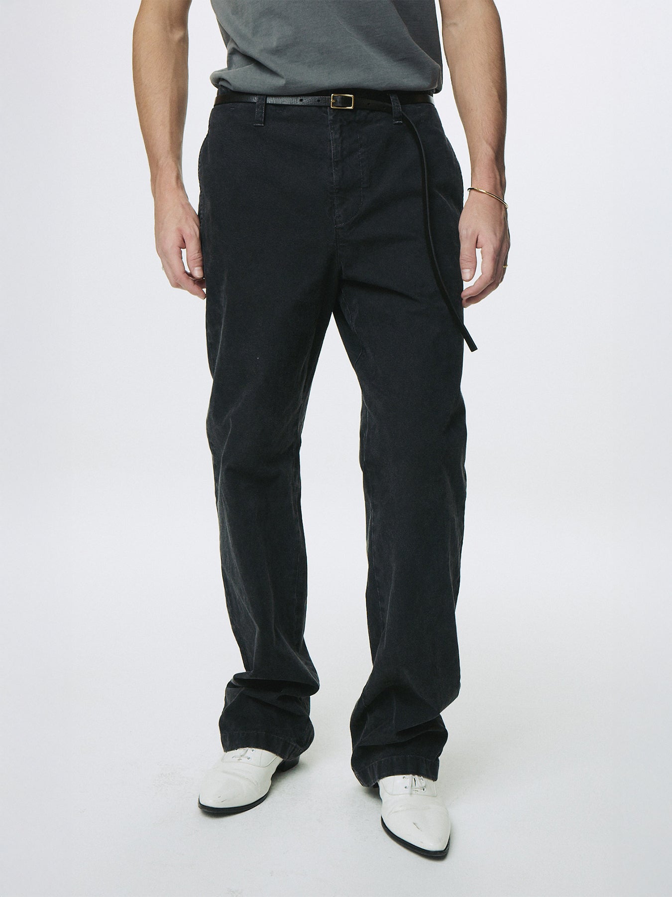 GARMENT DYED COTTON STRAIGHT PANTS_ FADED BLACK