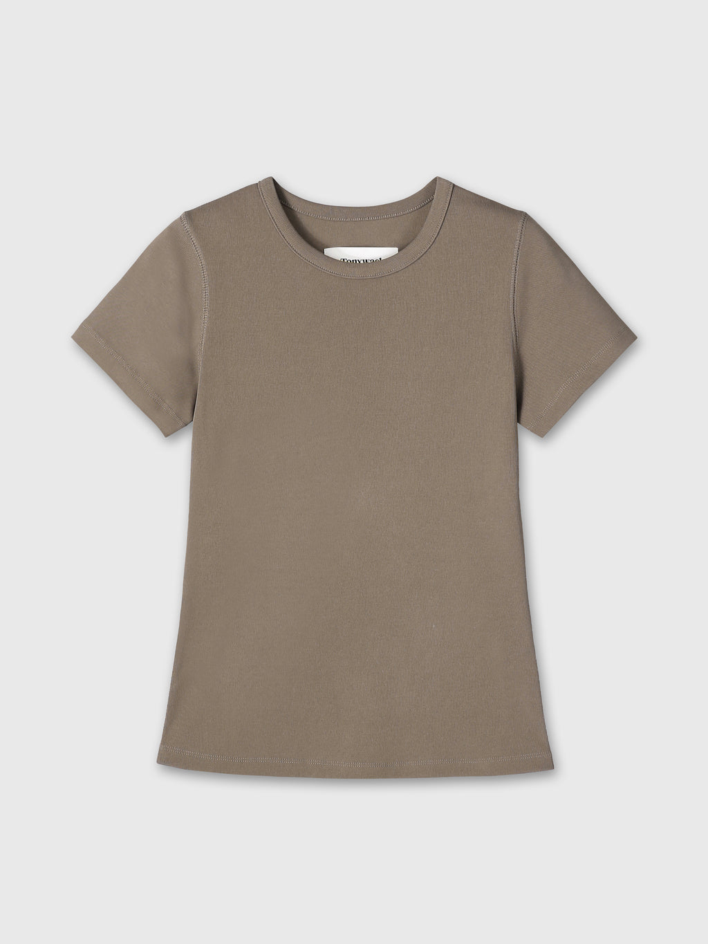 (W) RIBBED HALF SLEEVE T-SHIRTS_ TAUPE
