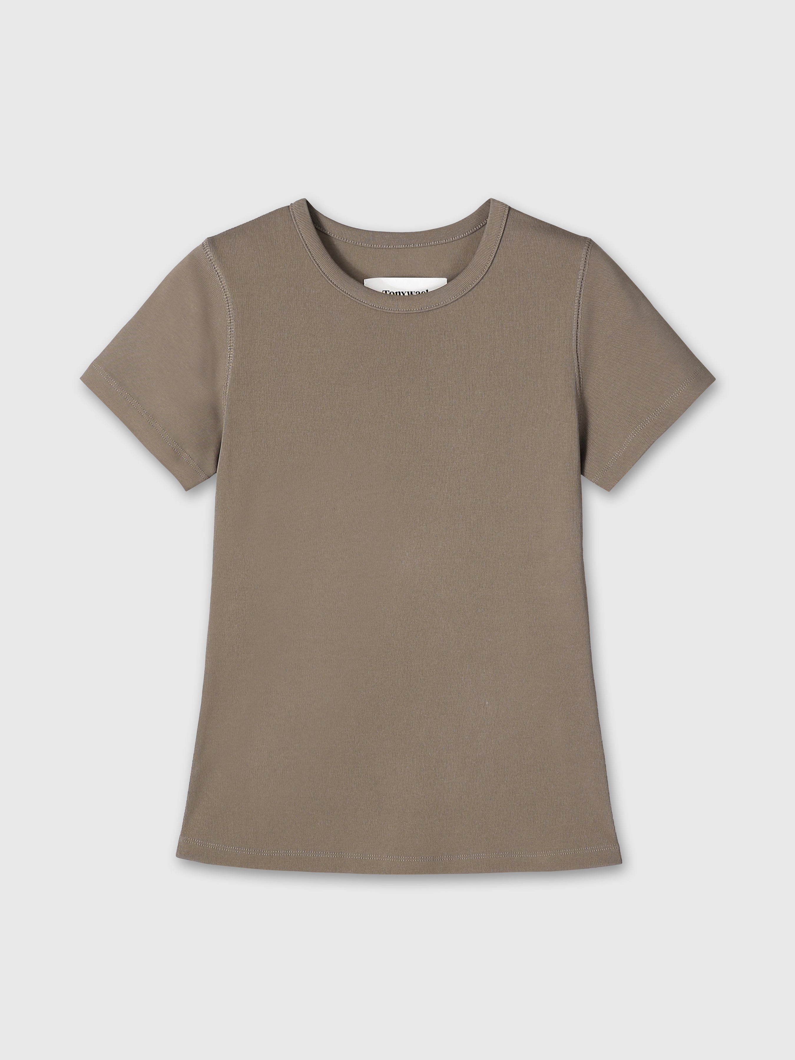 (W) RIBBED HALF SLEEVE T-SHIRTS_ TAUPE