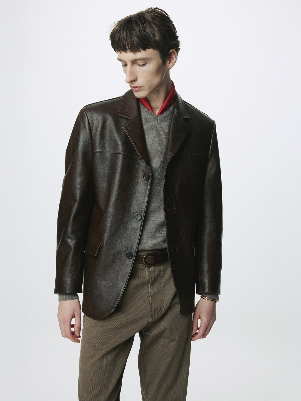 VEGETABLE LAMB LEATHER BLAZER JACKET_ BROWN