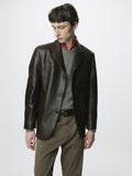 VEGETABLE LAMB LEATHER BLAZER JACKET_ BROWN