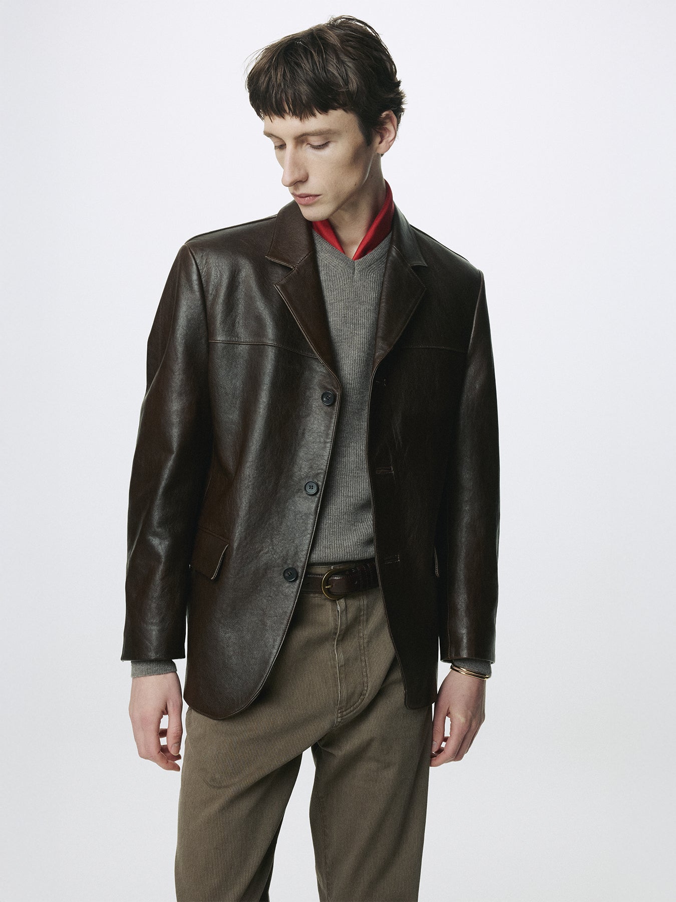 VEGETABLE LAMB LEATHER BLAZER JACKET_ BROWN
