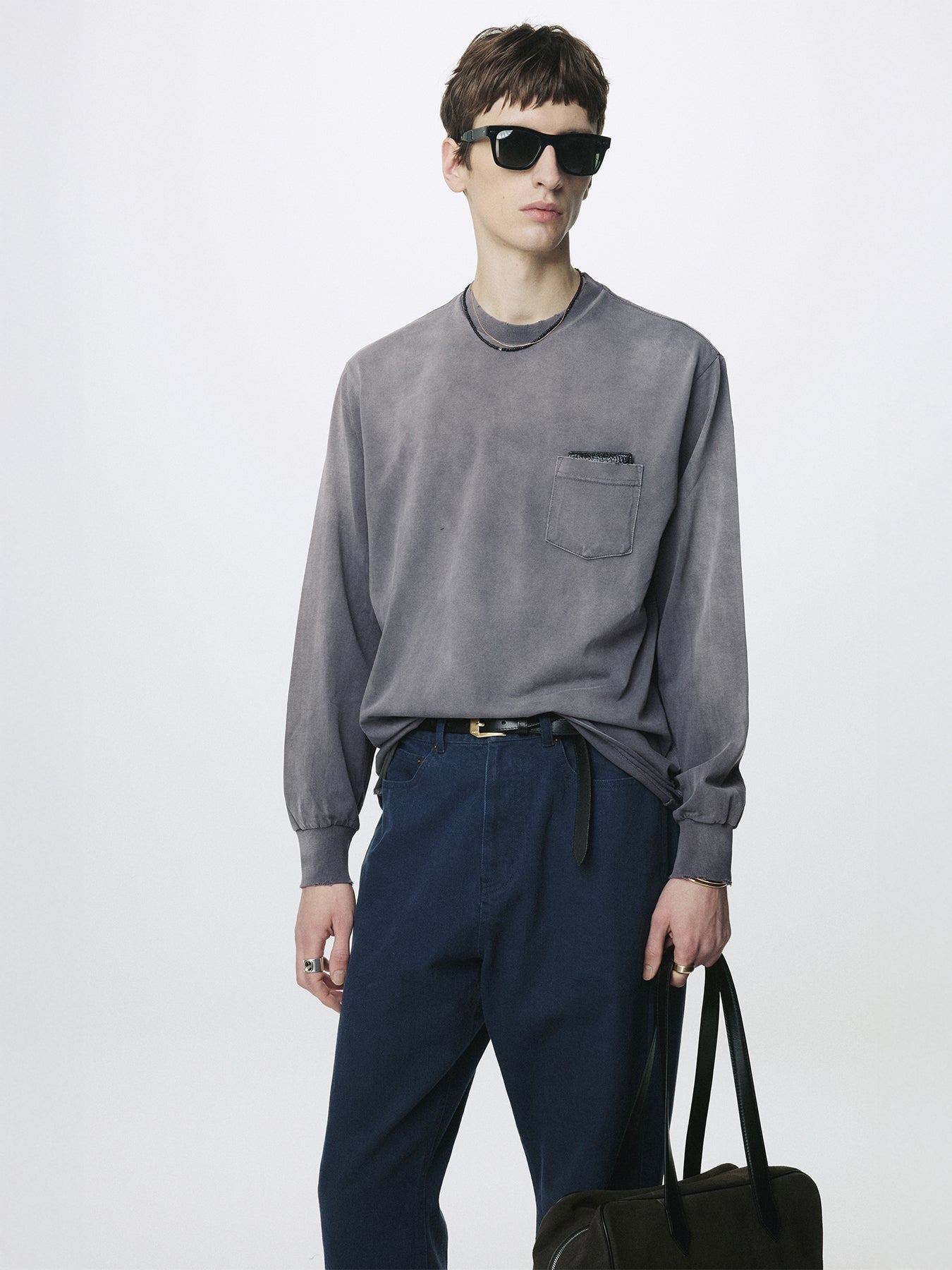 GARMENT DYED LONG SLEEVE CREW_ SMOKE GREY
