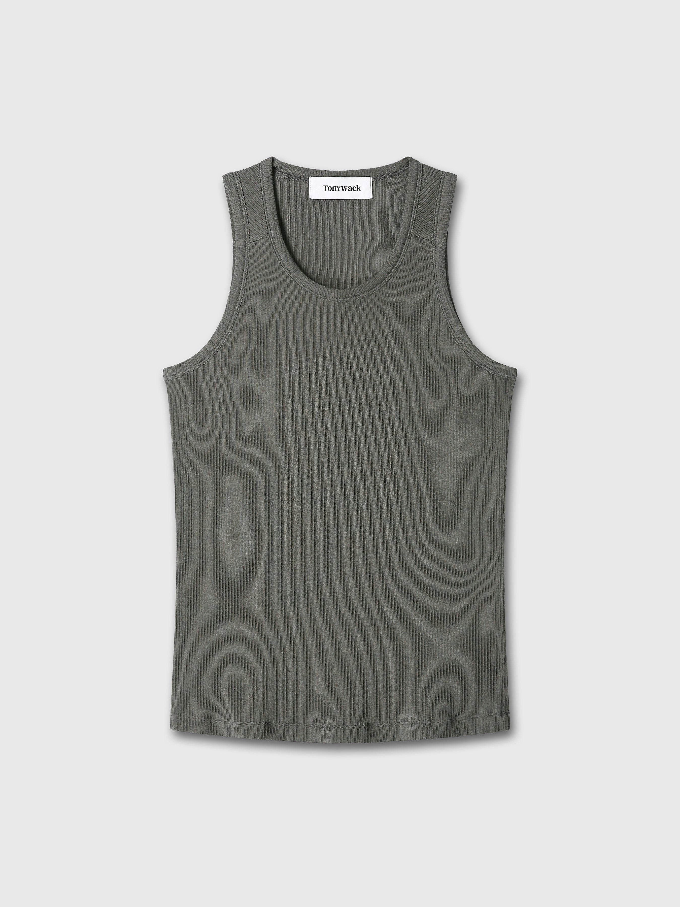 SILK LYOCELL RIB TANK TOP (JAPANESE FABRIC)_ OLIVE CHARCOAL